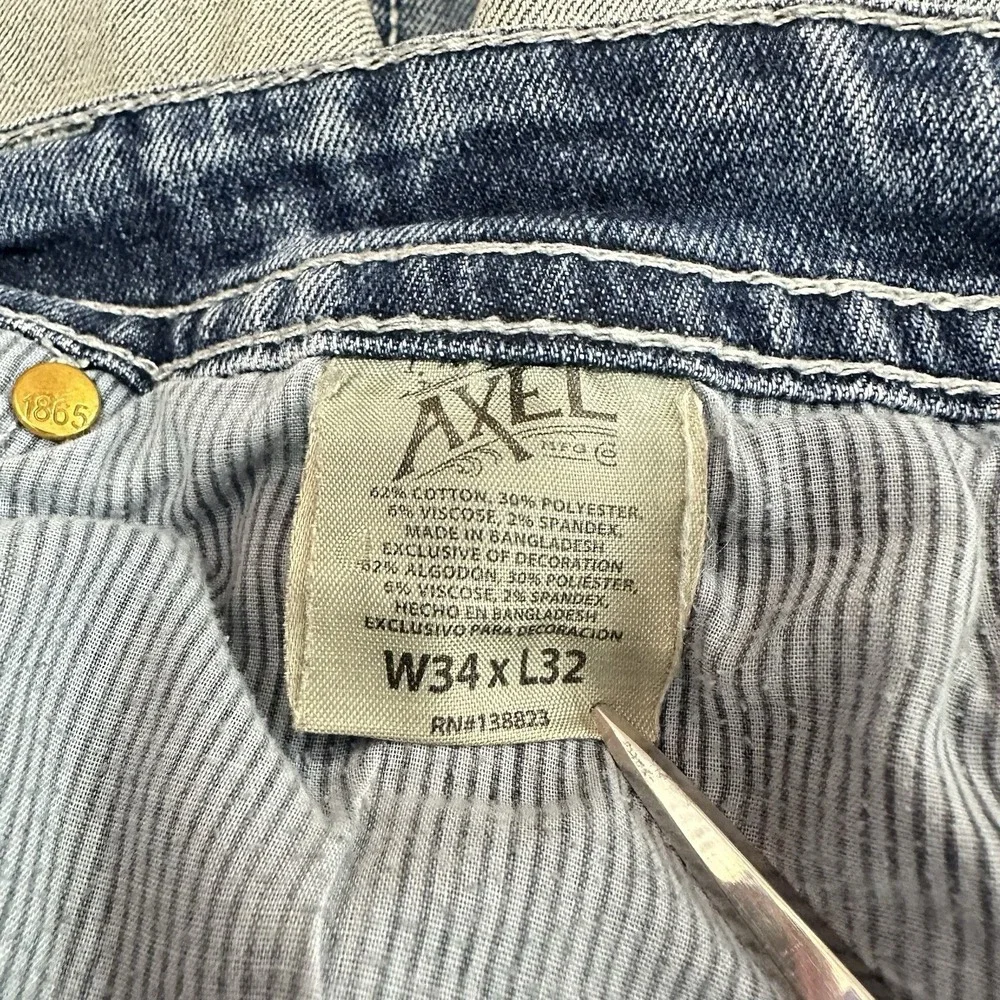 TK Axel Straight Leg Jeans Harbor Blue Embroidered Pockets Distressed Mens 34x32